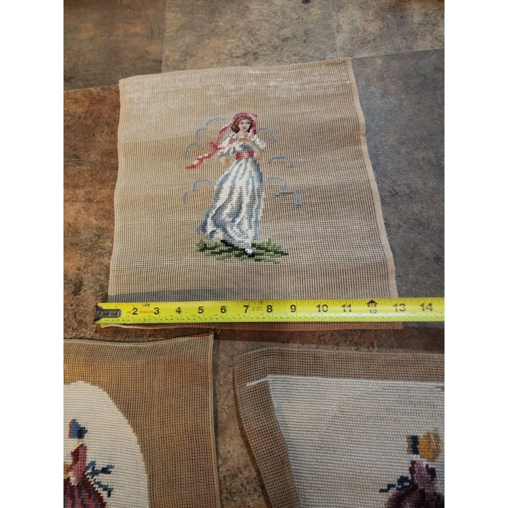 Vintage Lot Of 3 French Finished Cross Stitch Tapestries Pinkie Crinoline Ladies
